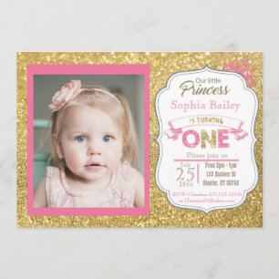Princes 1st Birthday Girl Invitation Kaart