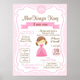Princess 1 jaar teken voor je verjaardagsmeisje poster