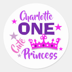 Princess 1st Birthday Girls Cute Personalized Ronde Sticker