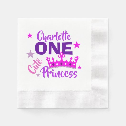 Princess 1st Birthday Girls Cute Personalized Servetten (Voorkant)