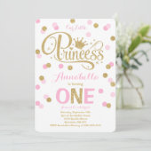 Princess 1st Birthday Invitation roze Gold Invite Kaart (Staand voorkant)