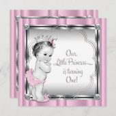 Princess 1st Birthday Party Kaart (Voorkant / Achterkant)