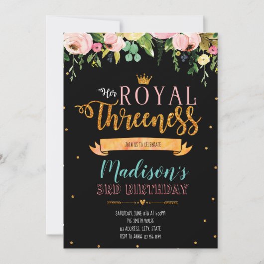 Princess 3de verjaardagsuitnodiging kaart (Voorkant)