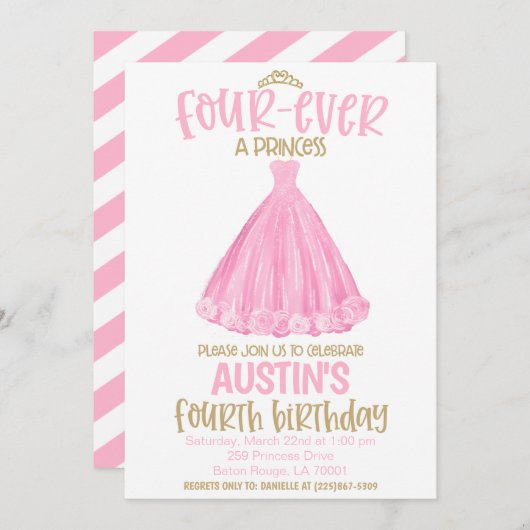 Princess 4th Birthday Party Invitation (Devant / Derrière)
