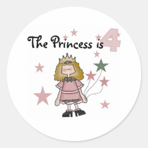 Princess 4th Birthday Ronde Sticker