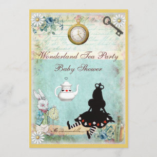 Princess Alice in Wonderland Baby shower Tea Party Kaart