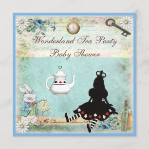 Princess Alice in Wonderland Baby shower Tea Party Kaart