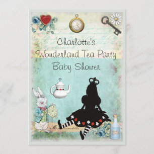 Princess Alice in Wonderland Tea Party Baby shower Kaart