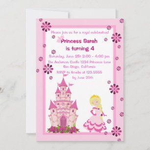 Princess and Castle Birthday Party Invitation Kaart