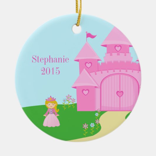 Princess and castle girl's gepersonaliseerde versi keramisch ornament (Voorkant)