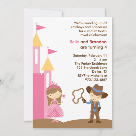 Princess and Cowboy Invitation Kaart (Voorkant)