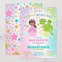Princess and Dragon Birthday Invitation Siblings