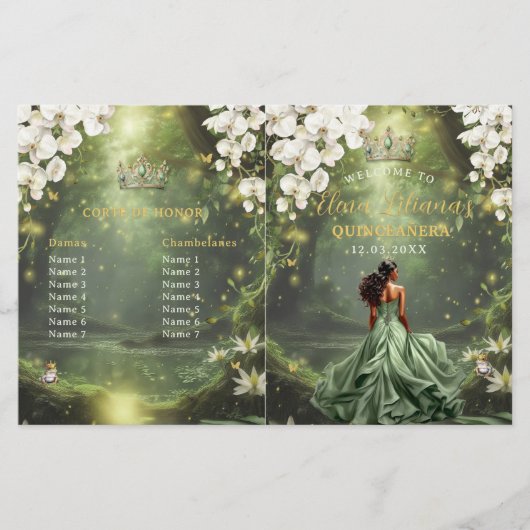 Princess and Frog Sage Green Quinceanera Program (Voorkant)