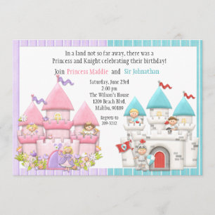 Princess and Knight Birthday Party Invitation Kaart