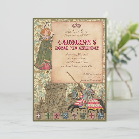 Princess and Knight Party Invitation Kaart (Staand voorkant)