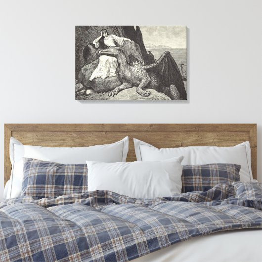 Princess and Pet Dragon Medieval Canvas Afdruk (Insitu (Slaapkamer))
