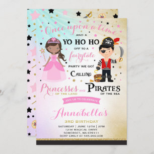 Princess and Pirate Birthday Invitation Kaart