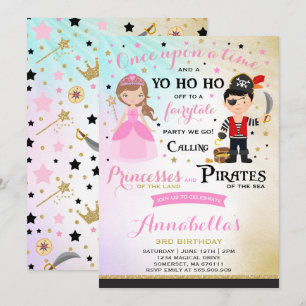 Princess and Pirate Birthday Invitation Kaart