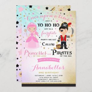 Princess and Pirate Birthday Invitation Kaart