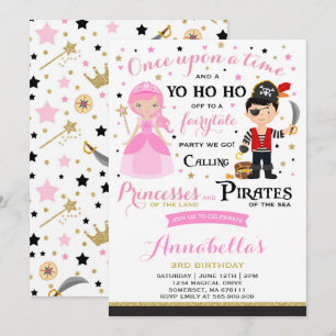 Princess and Pirate Birthday Invitation Kaart