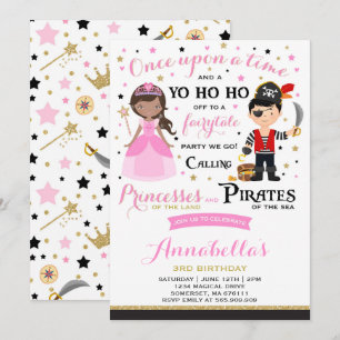 Princess and Pirate Birthday Invitation Kaart