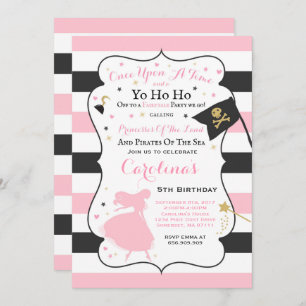 Princess and Pirate Birthday Invitation Kaart