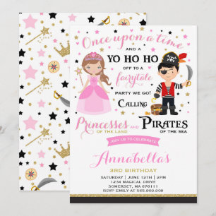 Princess and Pirate Birthday Invitation Kaart