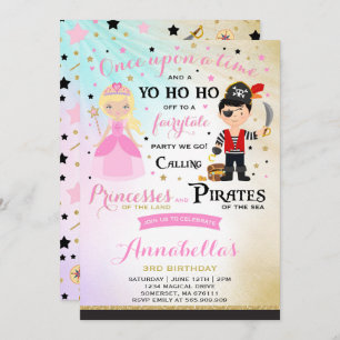 Princess and Pirate Birthday Invitation Kaart