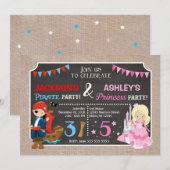 Princess and Pirate Joint BIrthday Invitation Kaart (Voorkant / Achterkant)