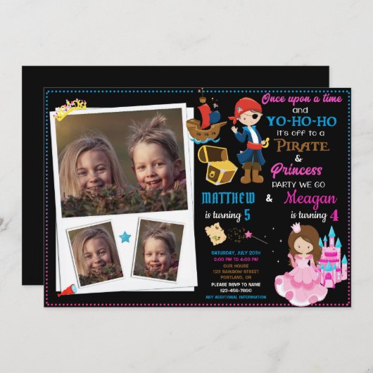 Princess and Pirate-verjaardagsuitnodiging Twee th Kaart (Voorkant / Achterkant)