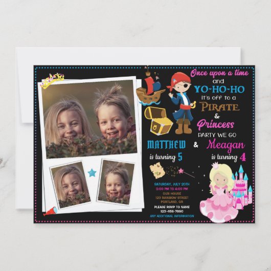 Princess and Pirate-verjaardagsuitnodiging Twee th Kaart (Voorkant)