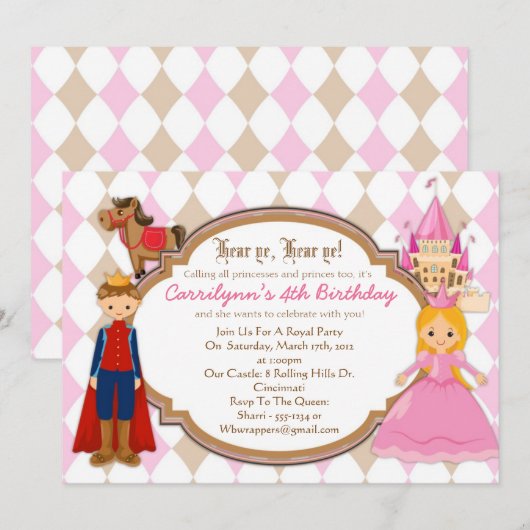 Princess and Prince - Birthday Party Kaart (Voorkant / Achterkant)