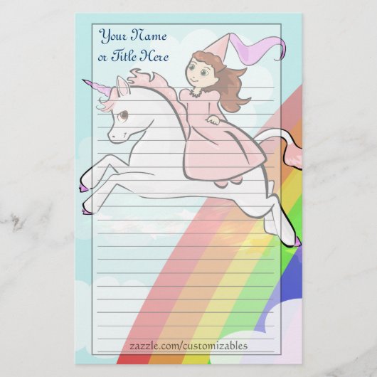Princess and Unicorn Stationery Briefpapier (Voorkant)
