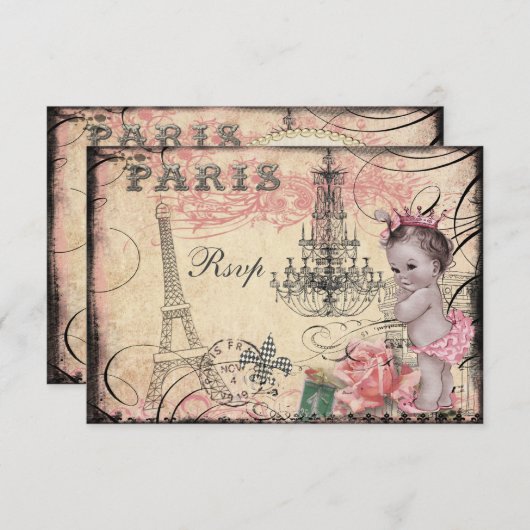 Princess Baby Eiffel Tower & Chandelier RSVP (Voorkant / Achterkant)