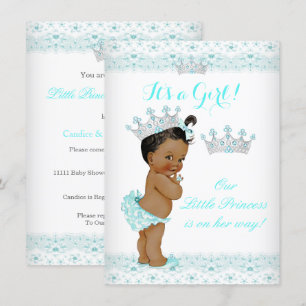 Princess Baby shower Aqua White Tiara Ethnic Kaart