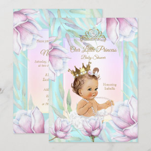 Princess Baby shower Blauwgroen Roze Lila Floral Kaart