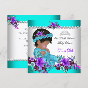 Princess Baby shower Girl Blauwgroen Blue Paars 3 Kaart