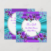 Princess Baby shower Girl Blauwgroen Paars Floral  Kaart (Voorkant / Achterkant)