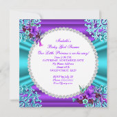 Princess Baby shower Girl Blauwgroen Paars Floral  Kaart (Achterkant)