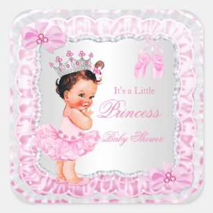 Princess Baby shower Girl Pink Ballerina Brunette Vierkante Sticker