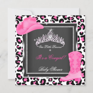 Princess Baby shower Girl Pink Cowgirl Koe Tiara Kaart