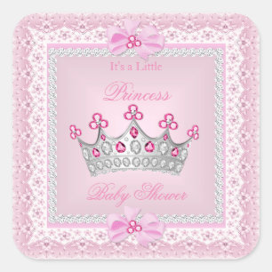 Princess Baby shower Girl Pink Gem Silver Tiara Vierkante Sticker