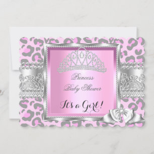 Princess Baby shower Girl Pink Gray Leopard 2 Kaart