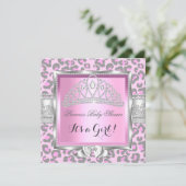Princess Baby shower Girl Pink Gray Leopard Kaart (Staand voorkant)