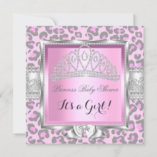 Princess Baby shower Girl Pink Gray Leopard Kaart (Voorkant)
