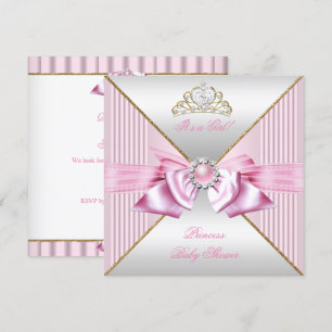 Princess Baby shower Girl Pink Pearl Gold White 3 Kaart