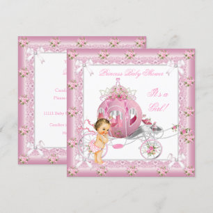 Princess Baby shower Girl Pink Pearls Brunette Kaart