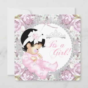 Princess Baby shower Girl Pink  Roos Floral Kaart
