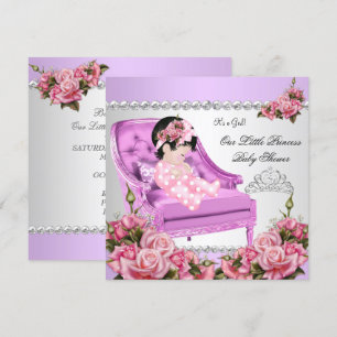 Princess Baby shower Girl Pink Roses Lavender 2 Kaart
