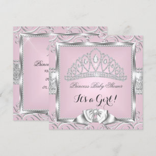 Princess Baby shower Girl Pink Silver demask Kaart